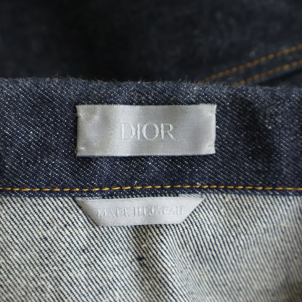 Christian Dior(クリスチャンディオール) 21AW×Over Shirt Low Cotton Denim 213D487AY507 サカイ ローコットンデニムオーバーシャツ ジップブルゾン ロゴパッチ 裾ボタン 素材切替 インディゴ
