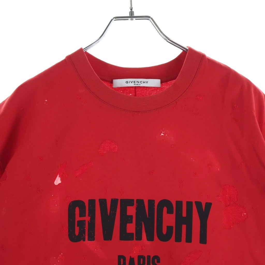 GIVENCHY(ジバンシィ) ダメージ加工 ロゴプリント 半袖Tシャツ 17S 7382 651 レッド
