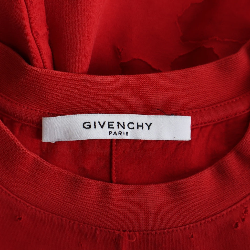 GIVENCHY(ジバンシィ) ダメージ加工 ロゴプリント 半袖Tシャツ 17S 7382 651 レッド
