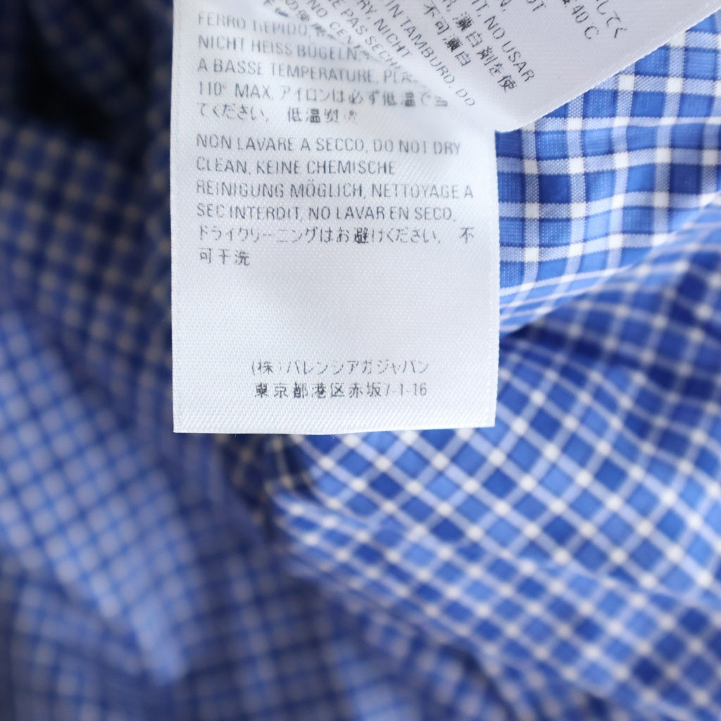 BALENCIAGA(バレンシアガ) 19SS バックロゴプリント ギンガムチェック 半袖ボタンダウンシャツ 556913 TDM13 ブルー