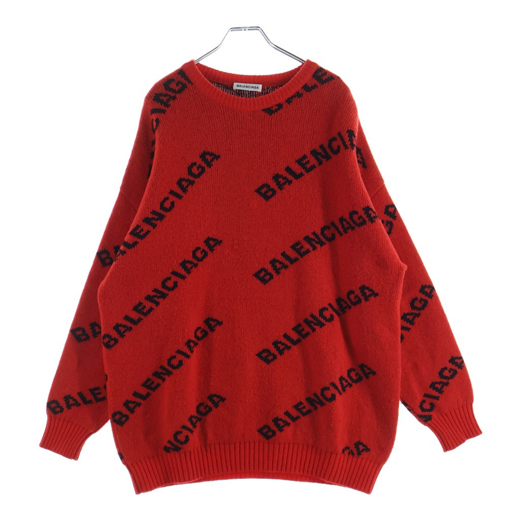 BALENCIAGA(バレンシアガ) LOGO CREW KNIT ロゴニット セーター ウール 542601 T1473 レッド