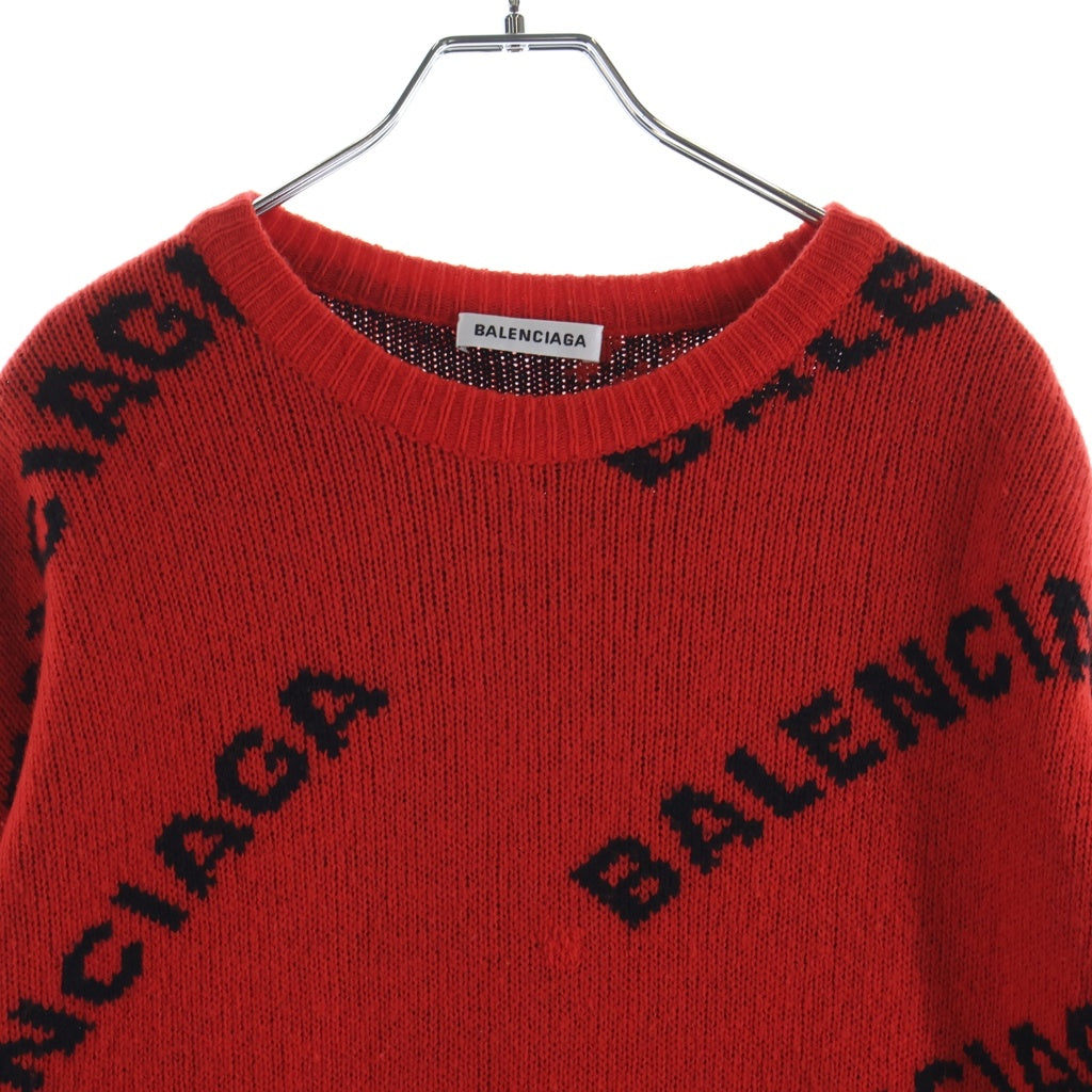 BALENCIAGA(バレンシアガ) LOGO CREW KNIT ロゴニット セーター ウール 542601 T1473 レッド