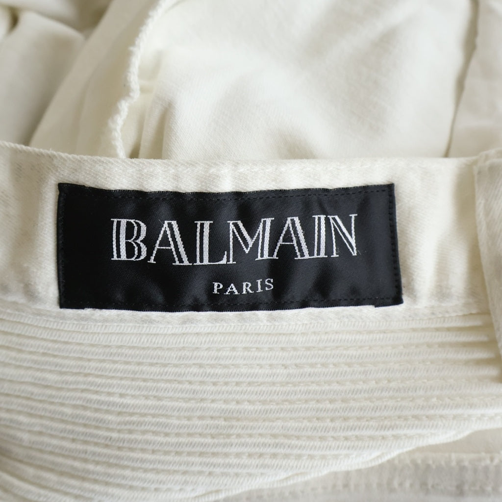 BALMAIN(バルマン) 蛇腹バイカー ダメージ加工 ストレッチ デニムパンツ S6HT572D423 ホワイト