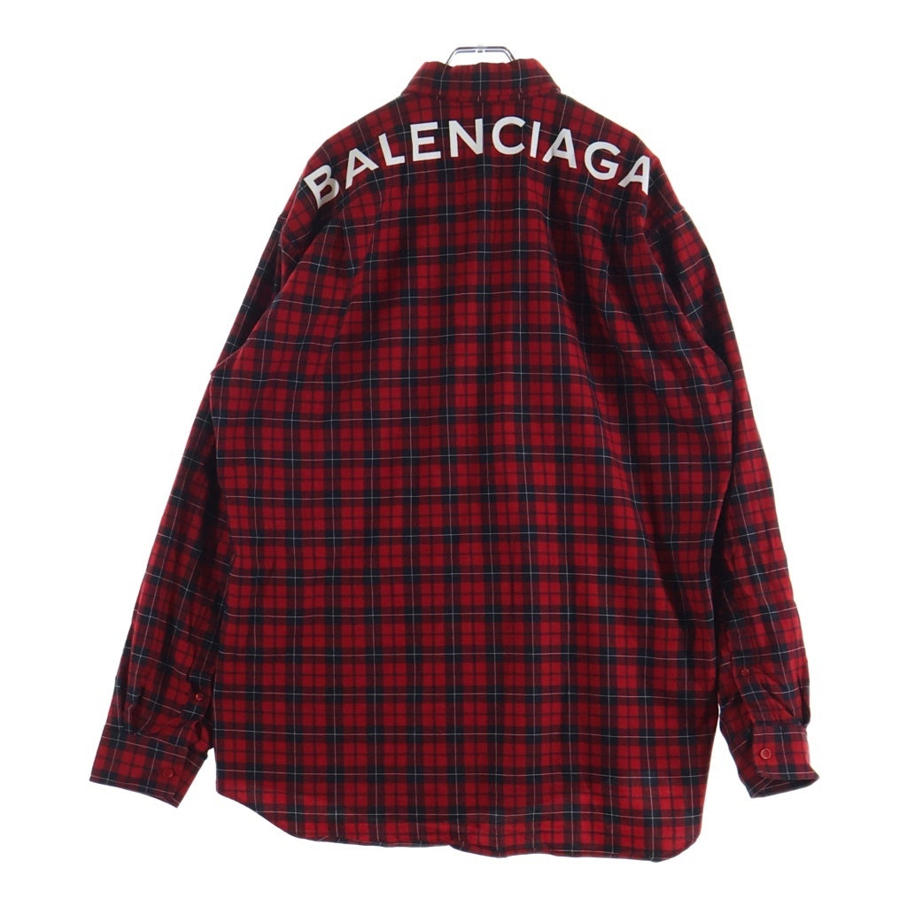 BALENCIAGA(バレンシアガ) Oversized Check Shirt バックロゴプリント オーバーサイズ長袖チェックシャツ 508465 レッド
