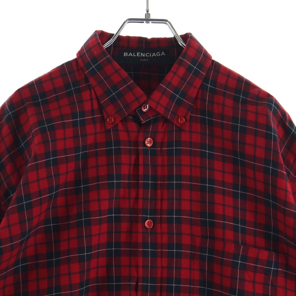 BALENCIAGA(バレンシアガ) Oversized Check Shirt バックロゴプリント オーバーサイズ長袖チェックシャツ 508465 レッド