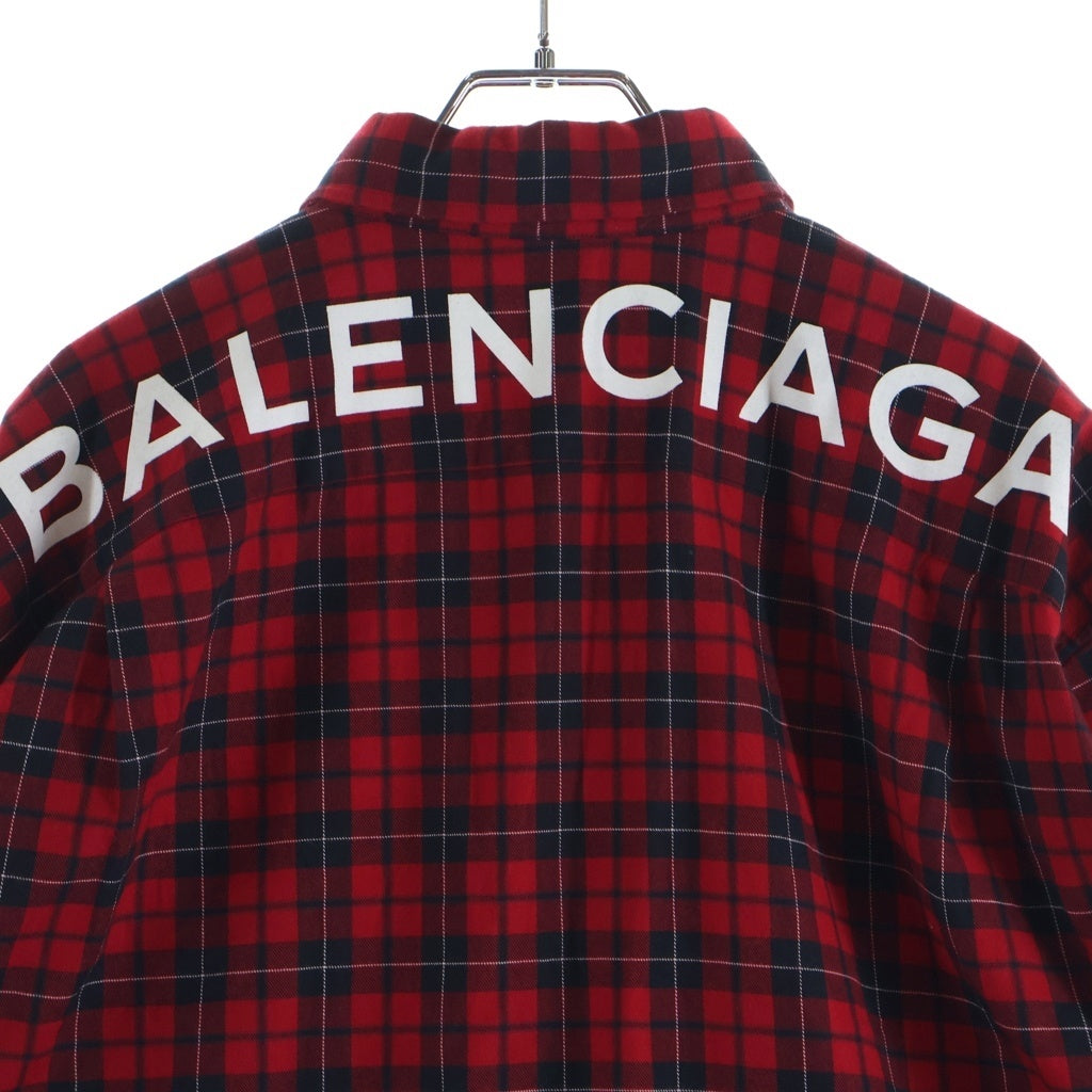 BALENCIAGA(バレンシアガ) Oversized Check Shirt バックロゴプリント オーバーサイズ長袖チェックシャツ 508465 レッド
