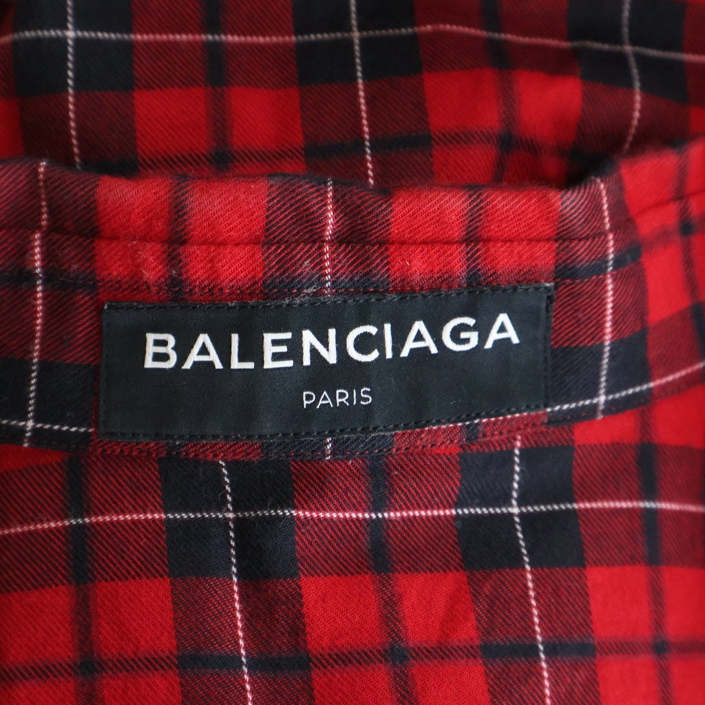 BALENCIAGA(バレンシアガ) Oversized Check Shirt バックロゴプリント オーバーサイズ長袖チェックシャツ 508465 レッド