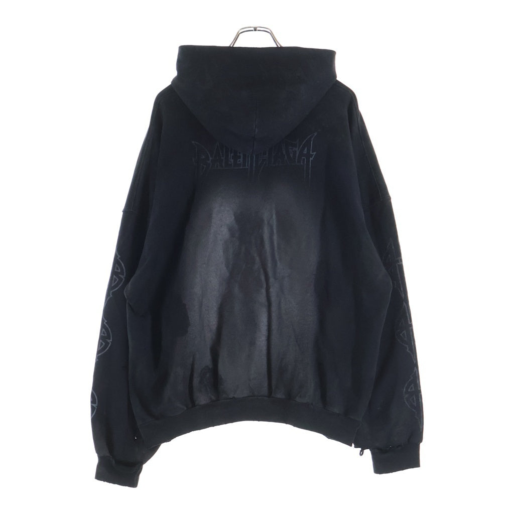 BALENCIAGA(バレンシアガ) 23AW パリス ムーン デストロイ加工 オーバーサイズ ポケット フーディープルオーバーパーカー ブラック 744462 TOVE3