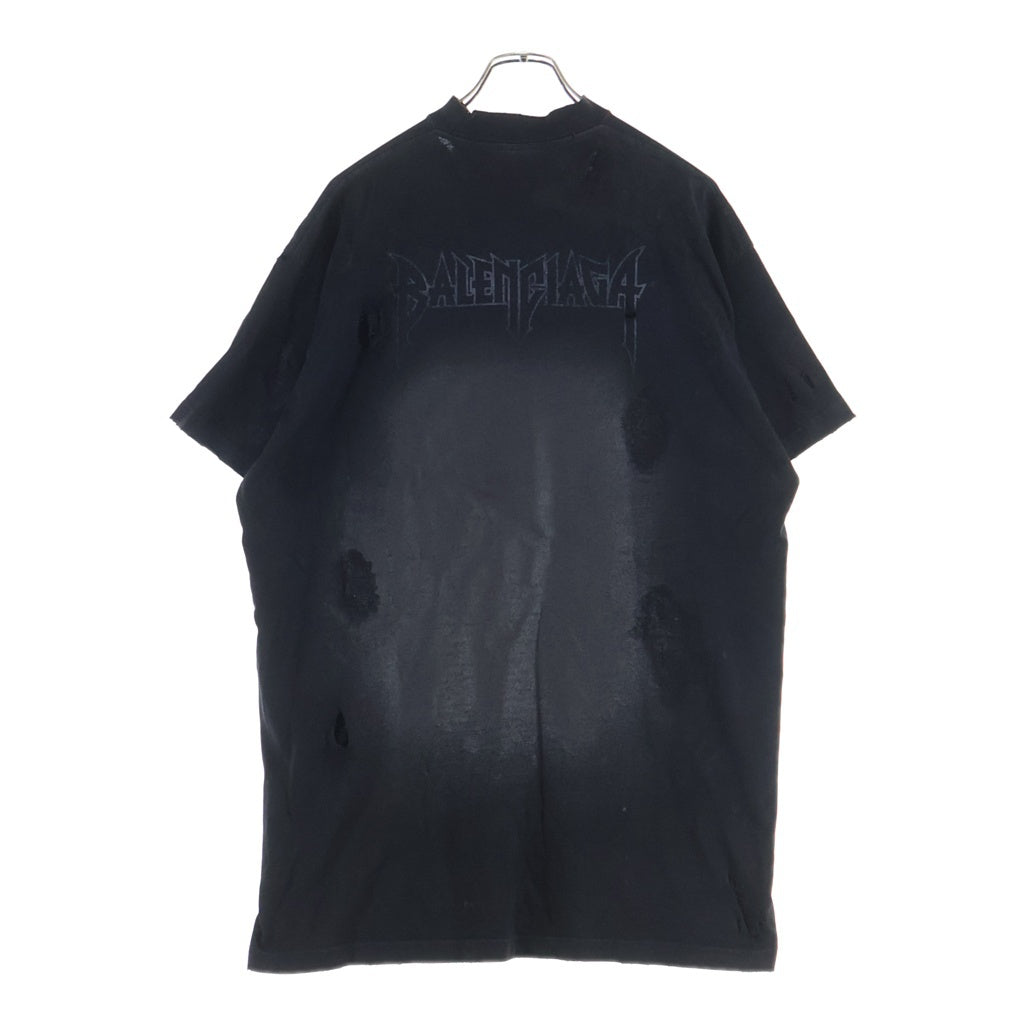 BALENCIAGA(バレンシアガ) 23SS PARIS MOON パリムーン ダメージ加工 半袖Tシャツ 739028 TOVE4 ブラック L