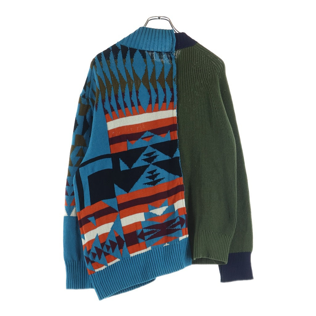 Sacai(サカイ) 19SS ×PENDLETON ペンドルトン ドッキング アシンメトリー カーディガン 19-01886M ブルー/グリーン