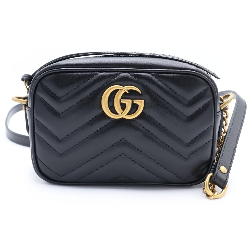 GUCCI(グッチ) GGマーモント キルティング ゴールド金具 カメラバッグ レザー ショルダーバッグ 448065 ブラック/ゴールド レディース