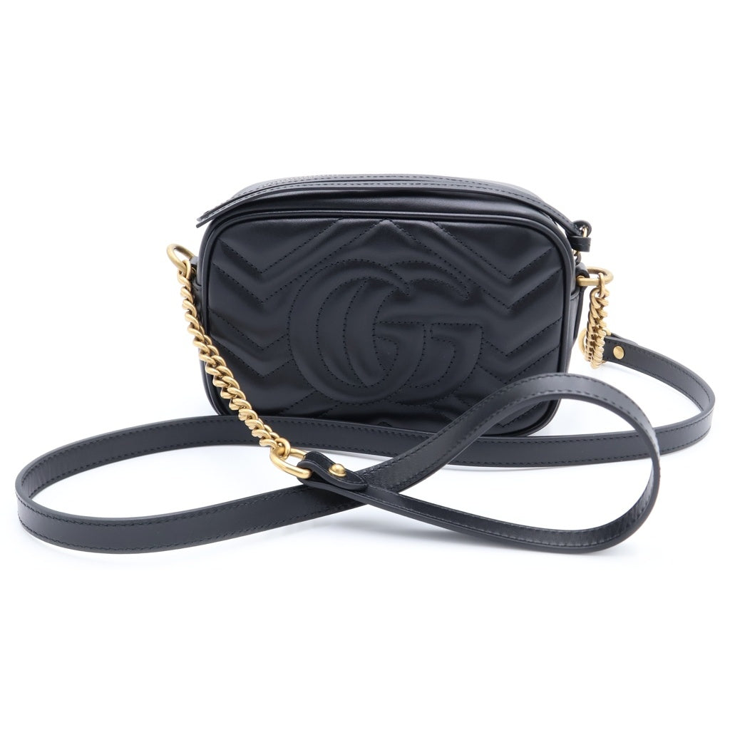 GUCCI(グッチ) GGマーモント キルティング ゴールド金具 カメラバッグ レザー ショルダーバッグ 448065 ブラック/ゴールド レディース