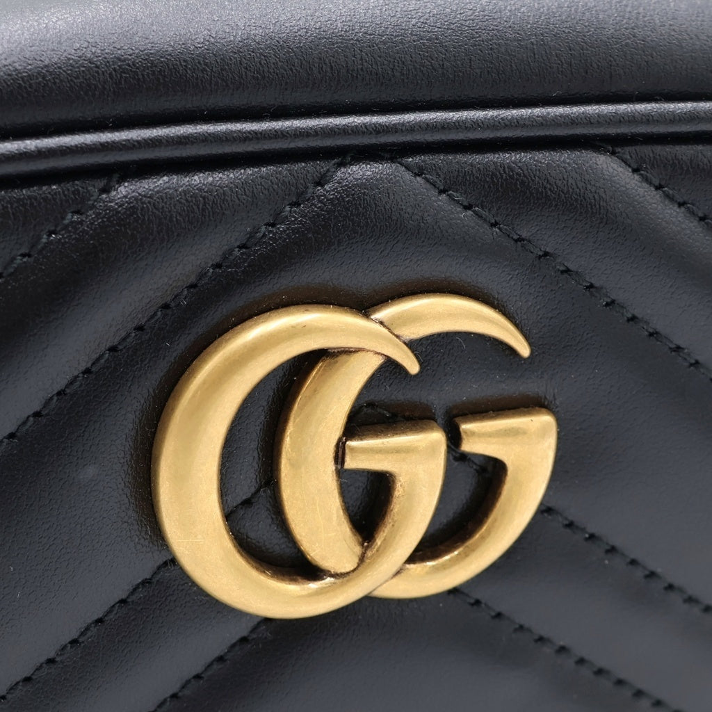 GUCCI(グッチ) GGマーモント キルティング ゴールド金具 カメラバッグ レザー ショルダーバッグ 448065 ブラック/ゴールド レディース