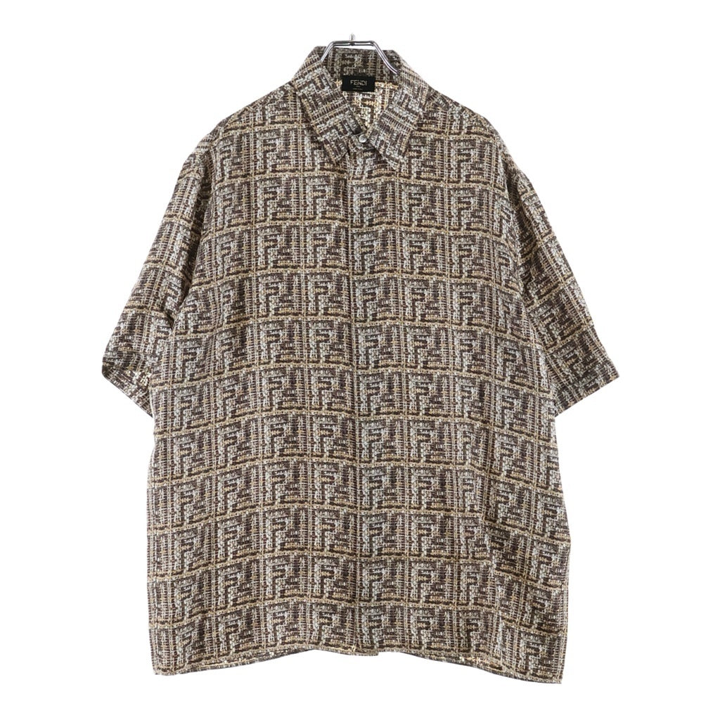 FENDI(フェンディ) 24SS FFプリント フライフロントカジュアルシルクシャツ 半袖シャツ ベージュ FS0795 AR6F