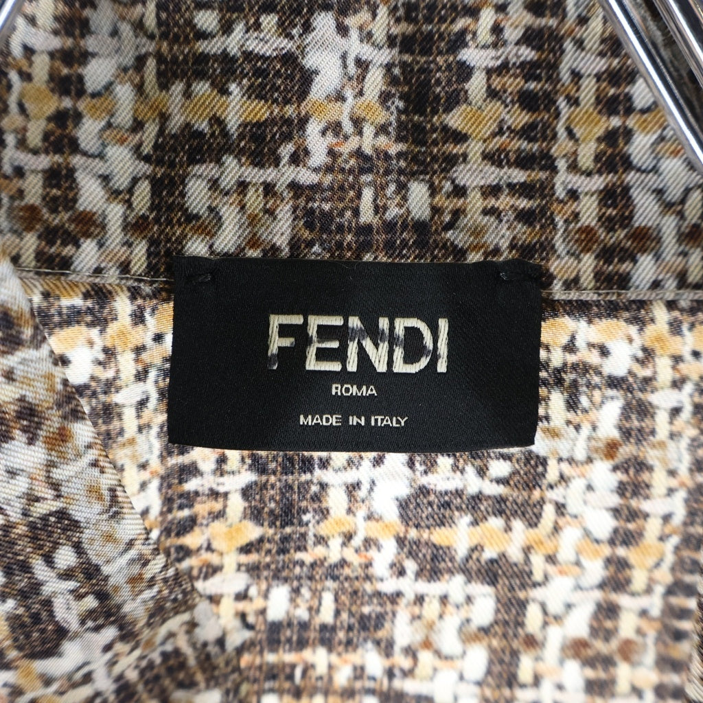 FENDI(フェンディ) 24SS FFプリント フライフロントカジュアルシルクシャツ 半袖シャツ ベージュ FS0795 AR6F