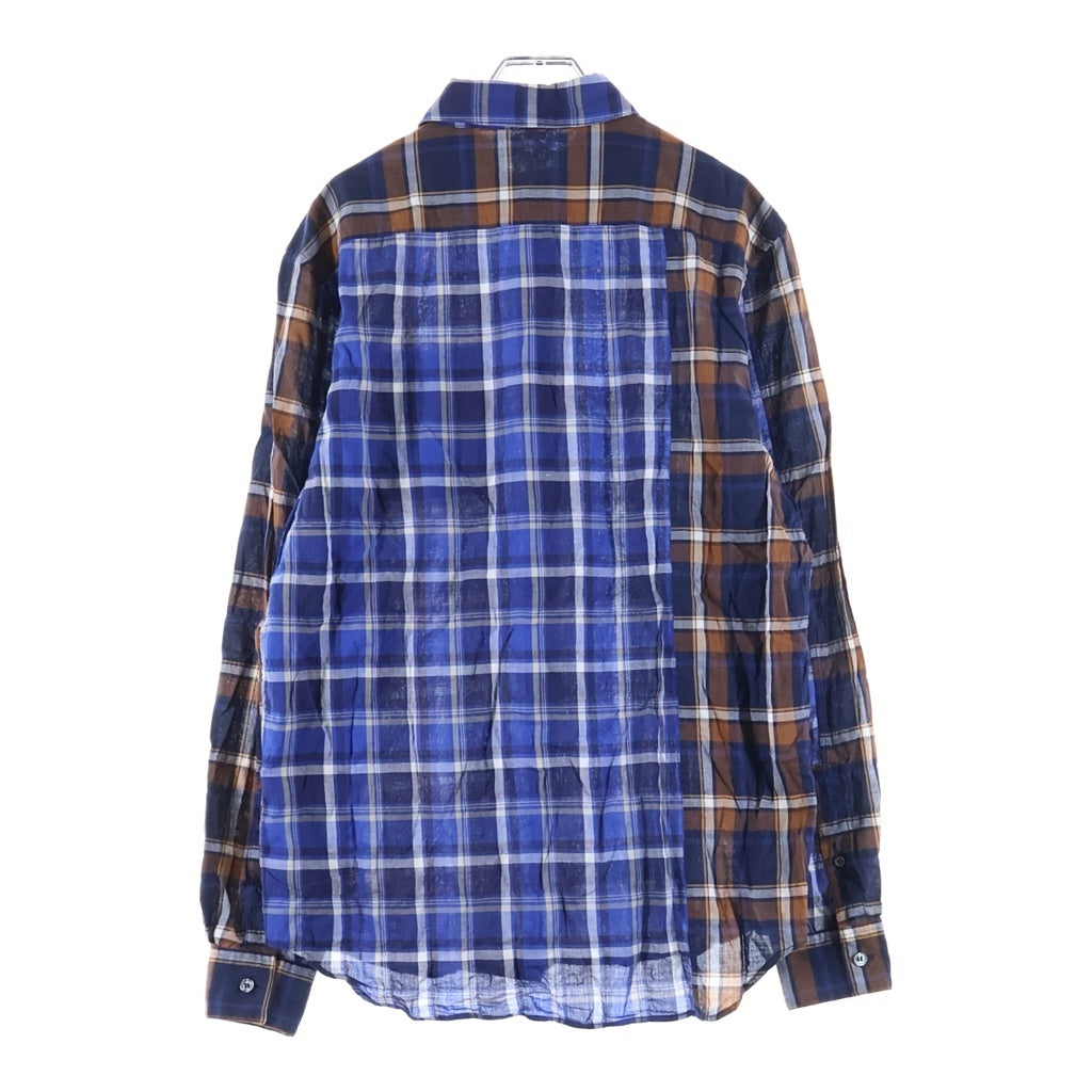 LOEWE(ロエベ) 22SS ポケットロゴ刺繍パッチワーク長袖チェックシャツ ブルー/ブラウン H526Y05W63