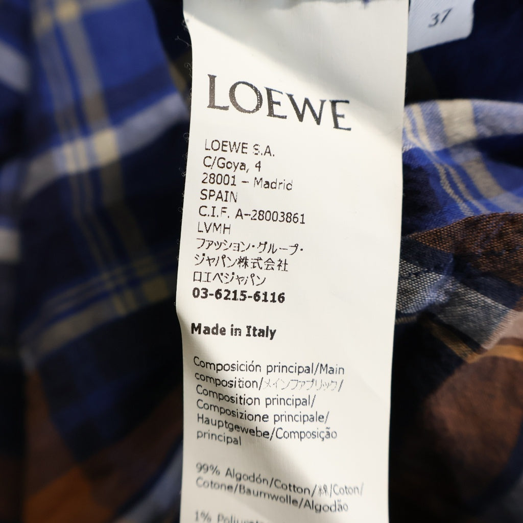 LOEWE(ロエベ) 22SS ポケットロゴ刺繍パッチワーク長袖チェックシャツ ブルー/ブラウン H526Y05W63