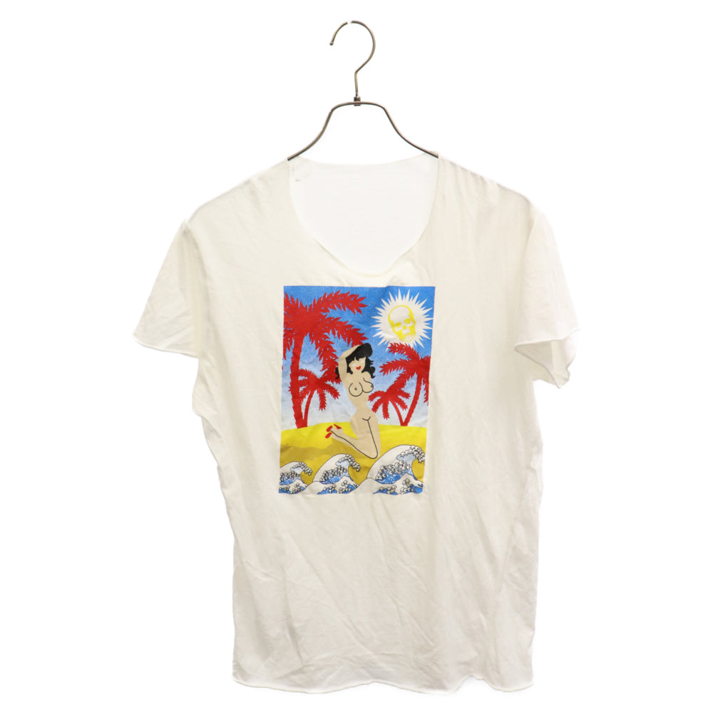 lucien pellat-finet(ルシアンペラフィネ) ARCHIVE GIRL TEE 切りっぱなし ヌードガール プリント クルーネック半袖Tシャツ ホワイト