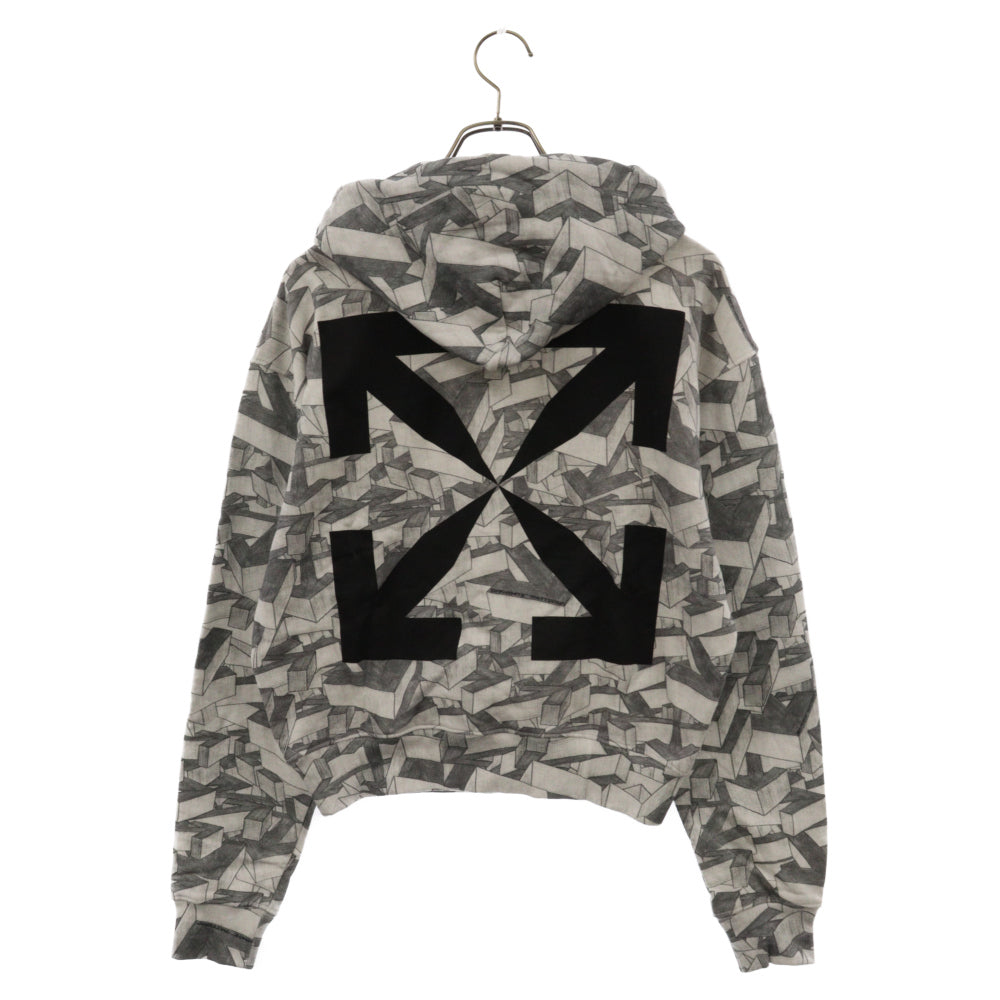 OFF-WHITE(オフホワイト) 20SS アローパターン総柄 バックプリント スウェットプルオーバーパーカー OMBB037R20E30033 グレー