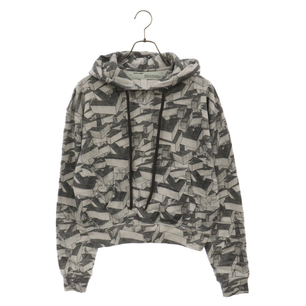 OFF-WHITE(オフホワイト) 20SS アローパターン総柄 バックプリント スウェットプルオーバーパーカー OMBB037R20E30033 グレー