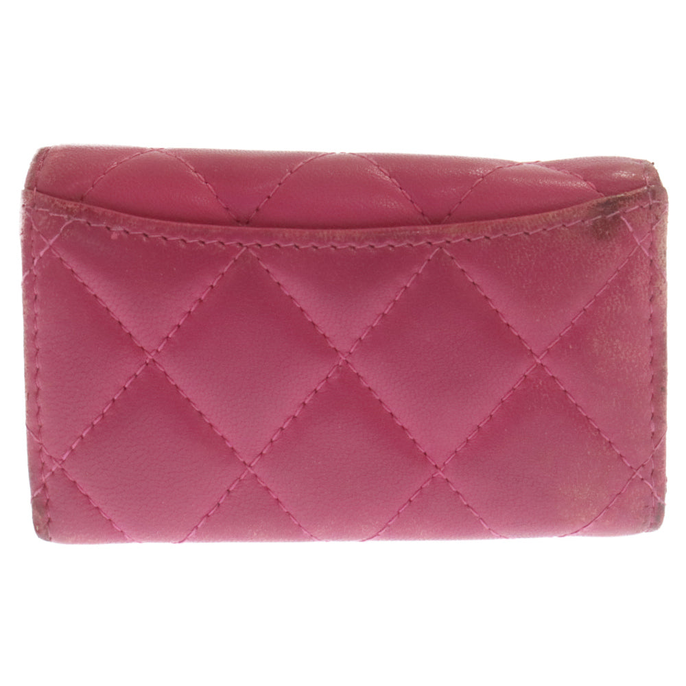 CHANEL(シャネル) マトラッセ ココマーク ラムレザー シルバー金具 6連 キーケース ピンク