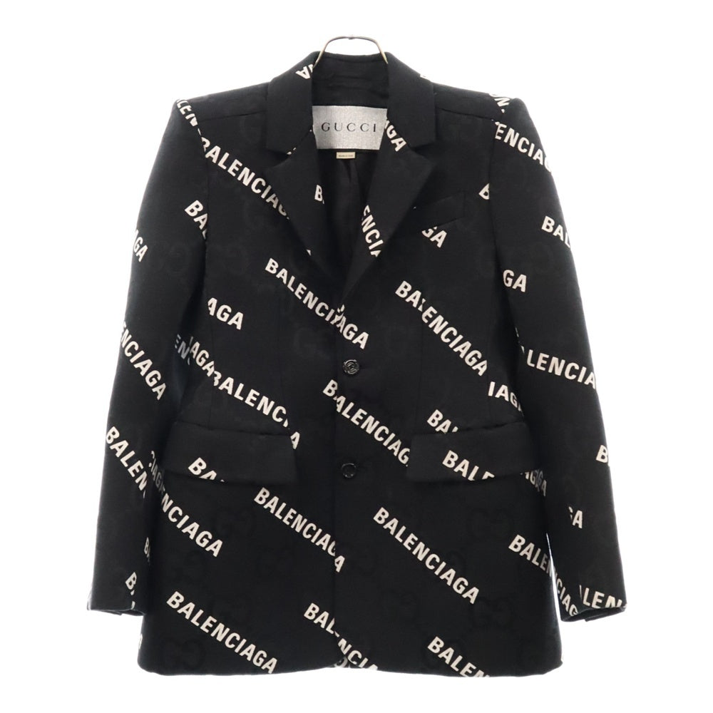 GUCCI(グッチ) 21AW ×BALENCIAGA バレンシアガ ダブルロゴ総柄テーラードジャケット スーツ ブラック 676014 ZAIBD