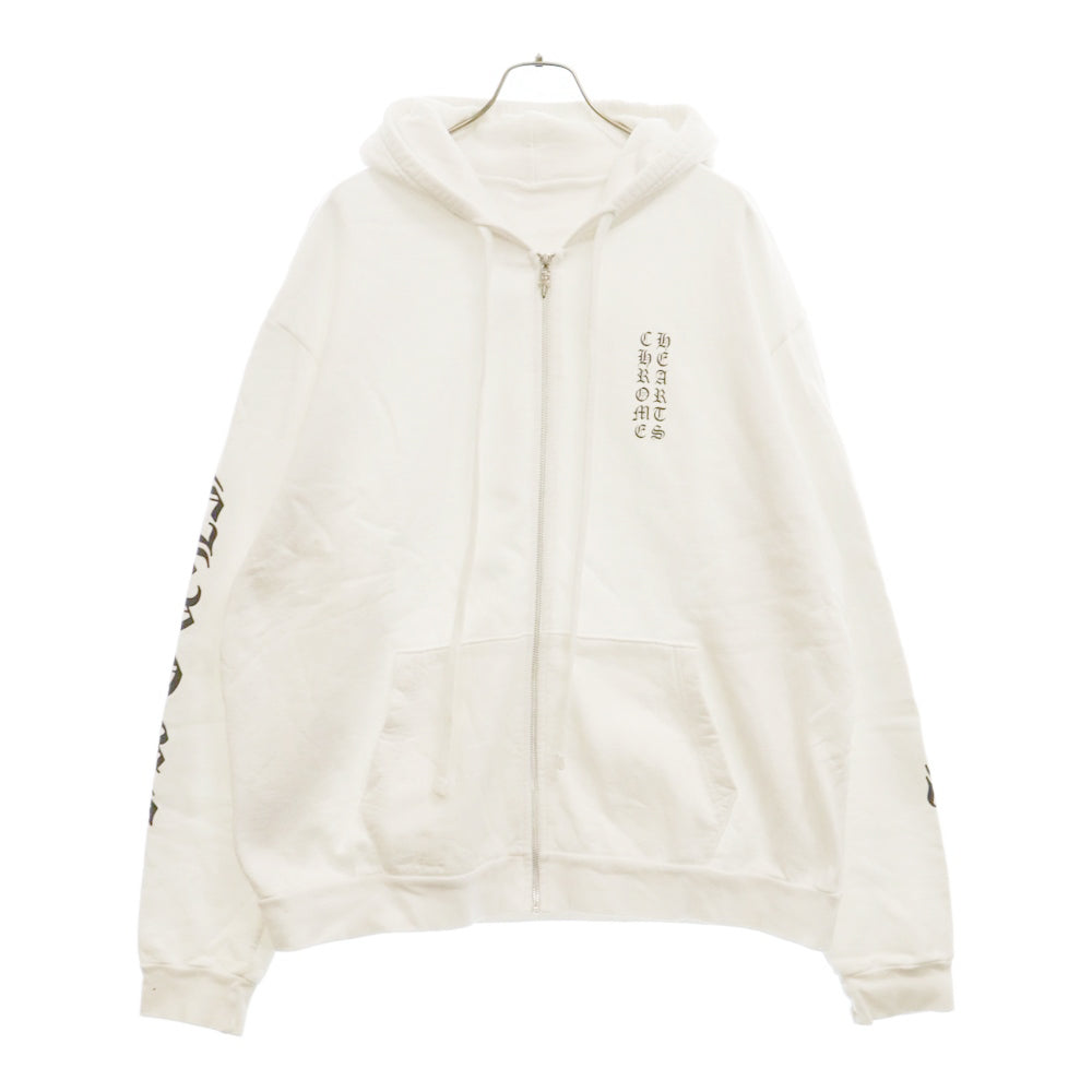 CHROME HEARTS(クロムハーツ) SWTSHRT HD ZIP 袖ロゴバックプリントジップアップパーカー ホワイト