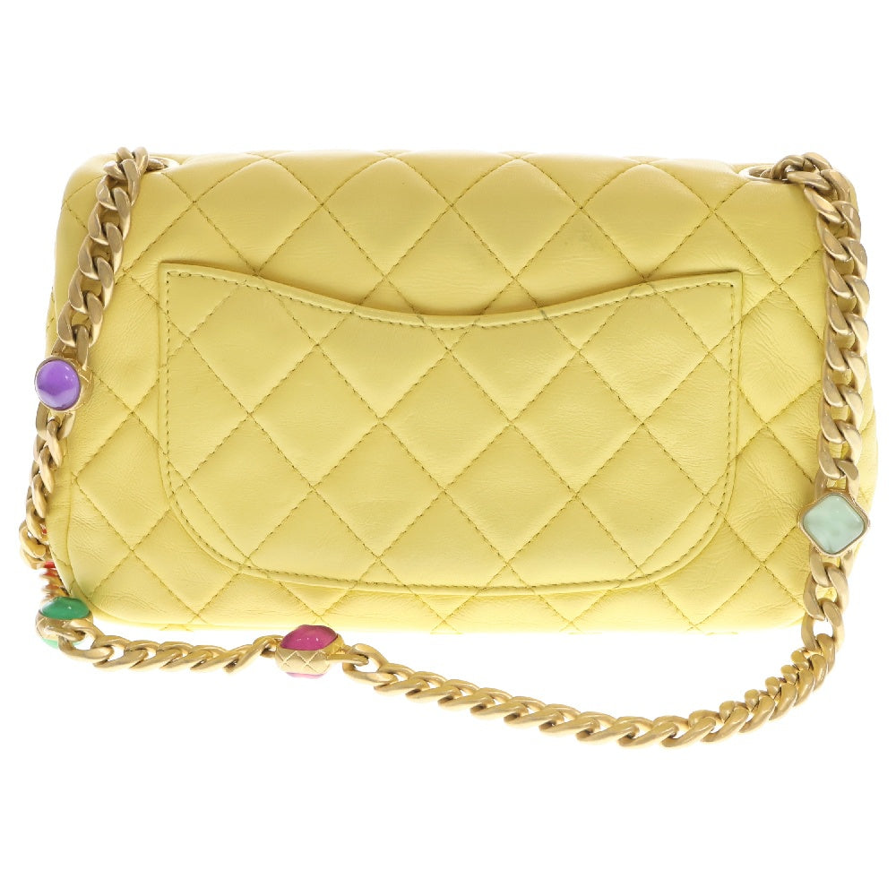 CHANEL(シャネル) ジェムストーン チェーン ラムスキン マトラッセ ショルダーバッグ イエロー