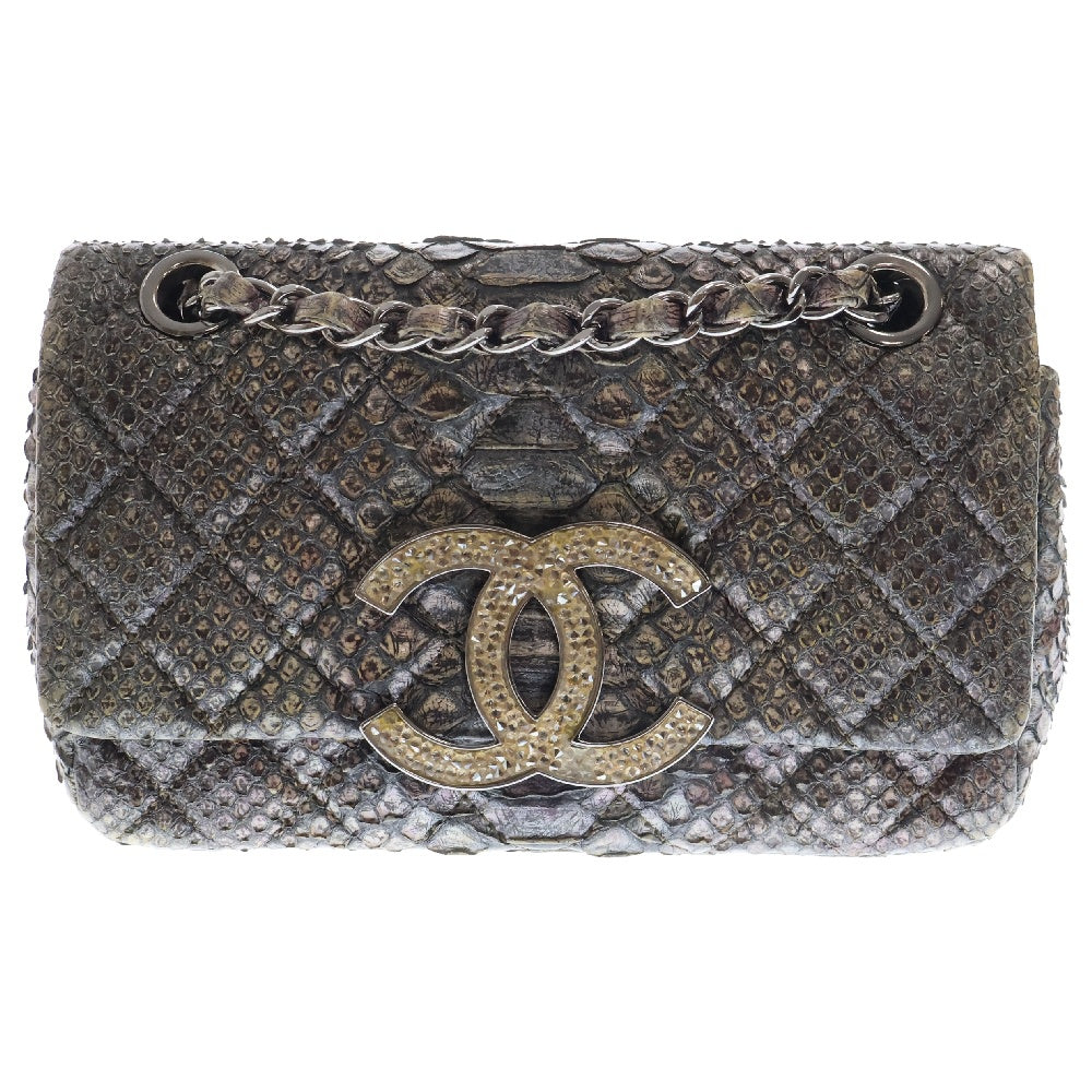 CHANEL(シャネル) マトラッセ パイソン レザー クリスタルフラップ チェーン ショルダー バッグ パイソン