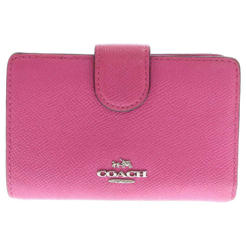 COACH(コーチ) クロスグレインレザー ミディアム L字ファスナー ジップ ウォレット 二つ折り財布 52336 ピンク