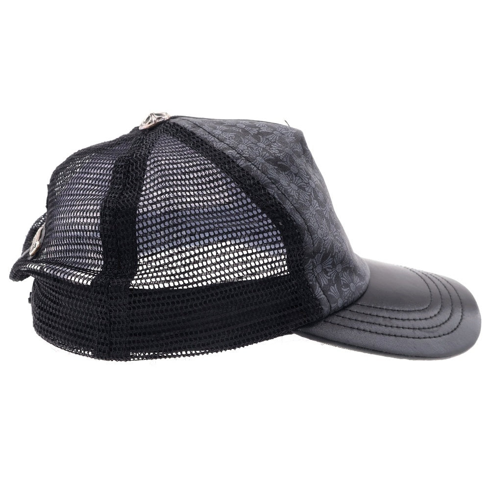 CHROME HEARTS(クロムハーツ) レザーCHプラスプリント メッシュ トラッカーキャップ 帽子 ブラック