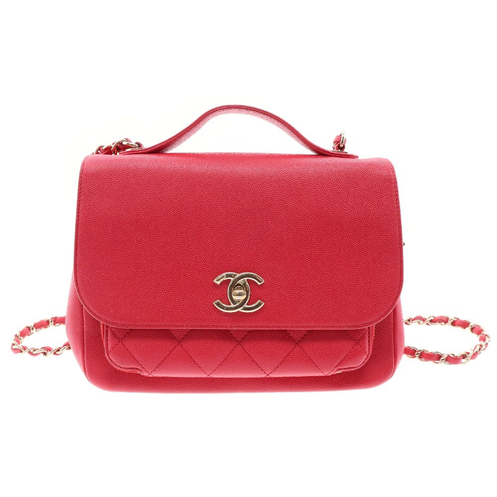 CHANEL(シャネル) マトラッセ ビジネスアフィニティ スモール キャビアスキン チェーンショルダーバッグ レッド