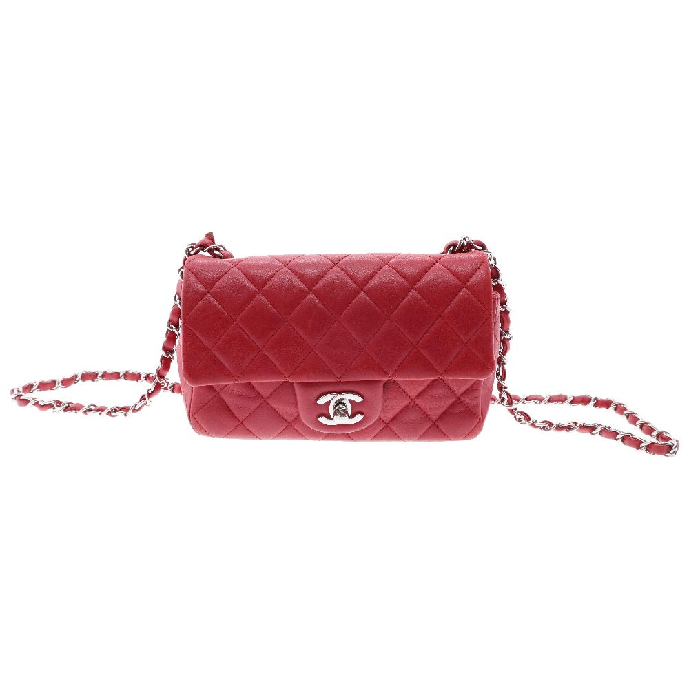 CHANEL(シャネル) ミニマトラッセ ラムスキン シングルフラップ シングルチェーン ショルダーバッグ レッド