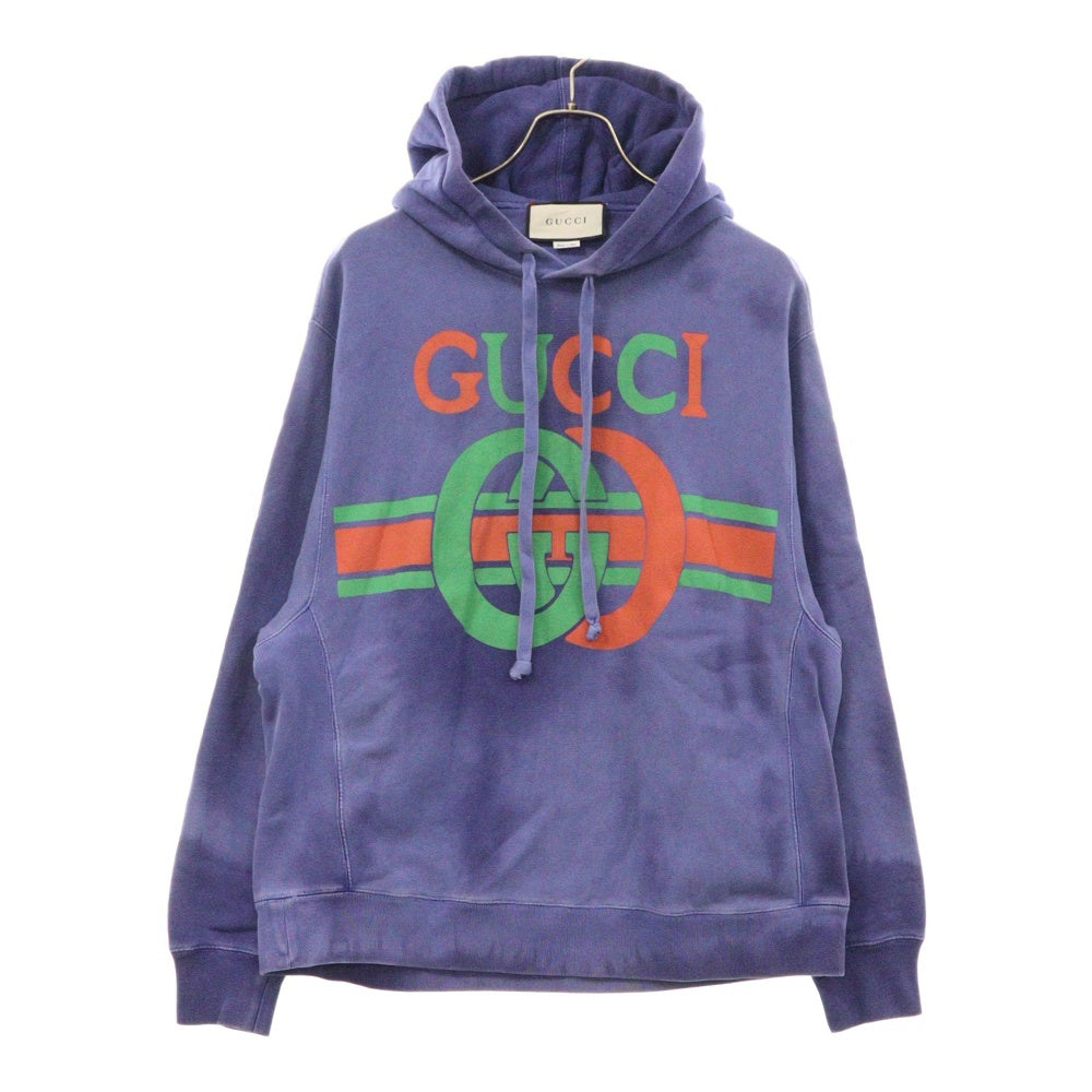 GUCCI(グッチ) 19SS ヴィンテージ加工 インターロッキングG プルオーバーパーカー ブルー 569828-XJA46