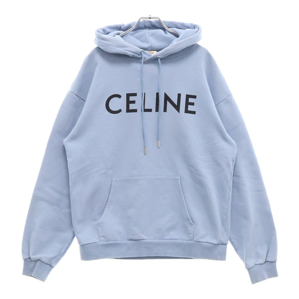 CELINE(セリーヌ) LOGO PRINT LOOSE HOODIE ロゴプリント プルオーバーウェットパーカー フーディー 2Y321670Q ライトブルー