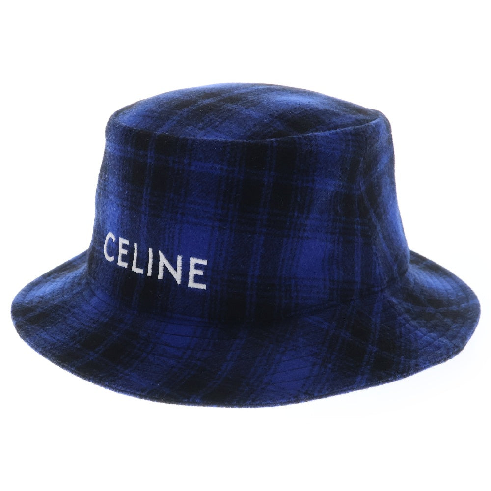 CELINE(セリーヌ) BUCKET HAT IN CHECKED FLANNEL ロゴ刺繍 エンブロイダリー フランネルチェック バケットハット 帽子 2AUO4994R ブルー/ブラック