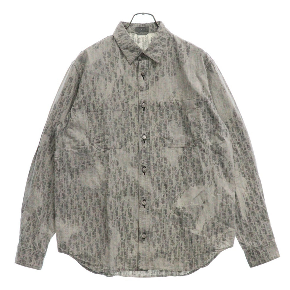 DIOR(ディオール) ブリーチ加工オブリーク総柄 コットン長袖シャツ 113D585BY503 ホワイト