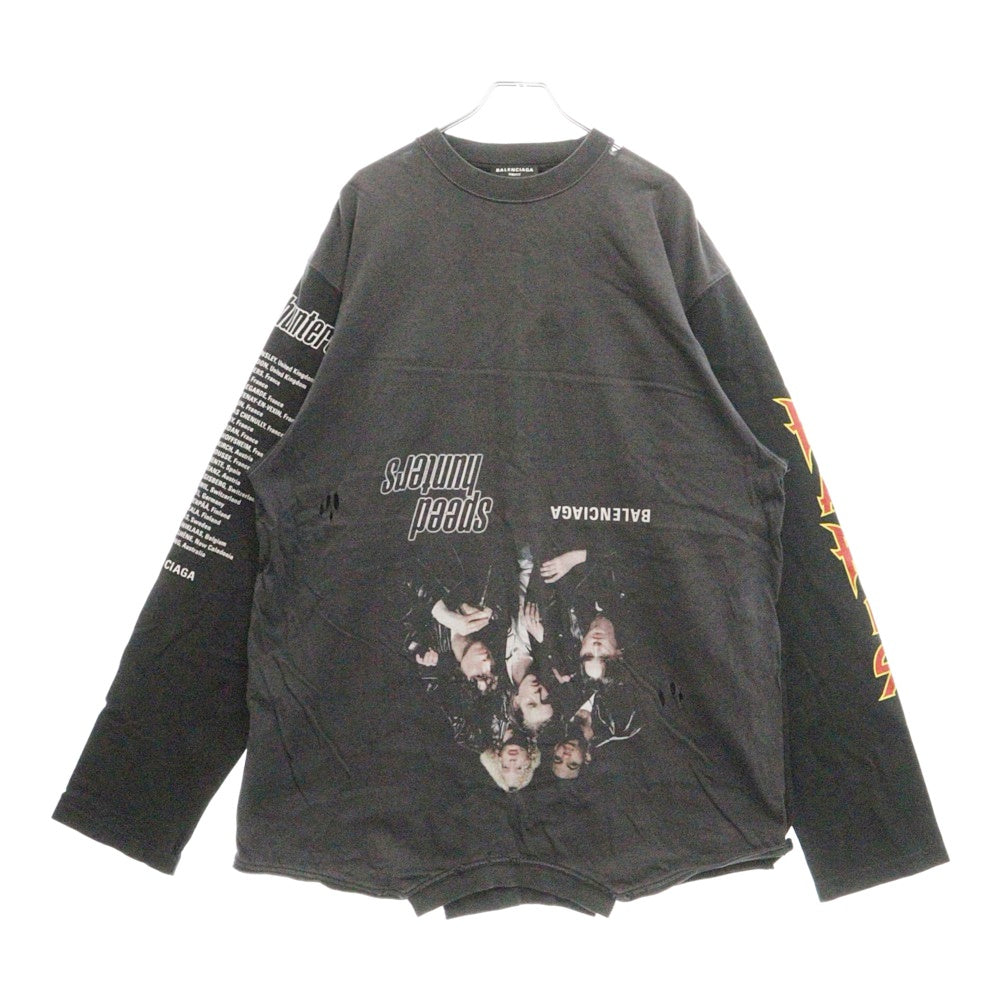 BALENCIAGA(バレンシアガ) 22AW スピードハンター アップ サイド ダウン プリント クルーネック長袖Tシャツ 698155 TMVC9 ブラック
