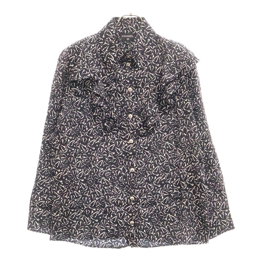 CHANEL(シャネル) 総柄 フリルデザイン ココマークボタンシャツ 長袖シャツ P71935 V63366 ブラック