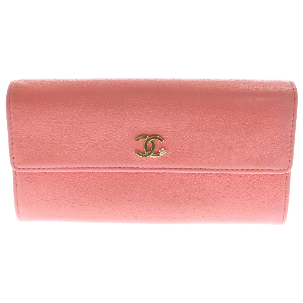 CHANEL(シャネル) ラッキークローバー ココマーク レザー二つ折り財布 ピンク