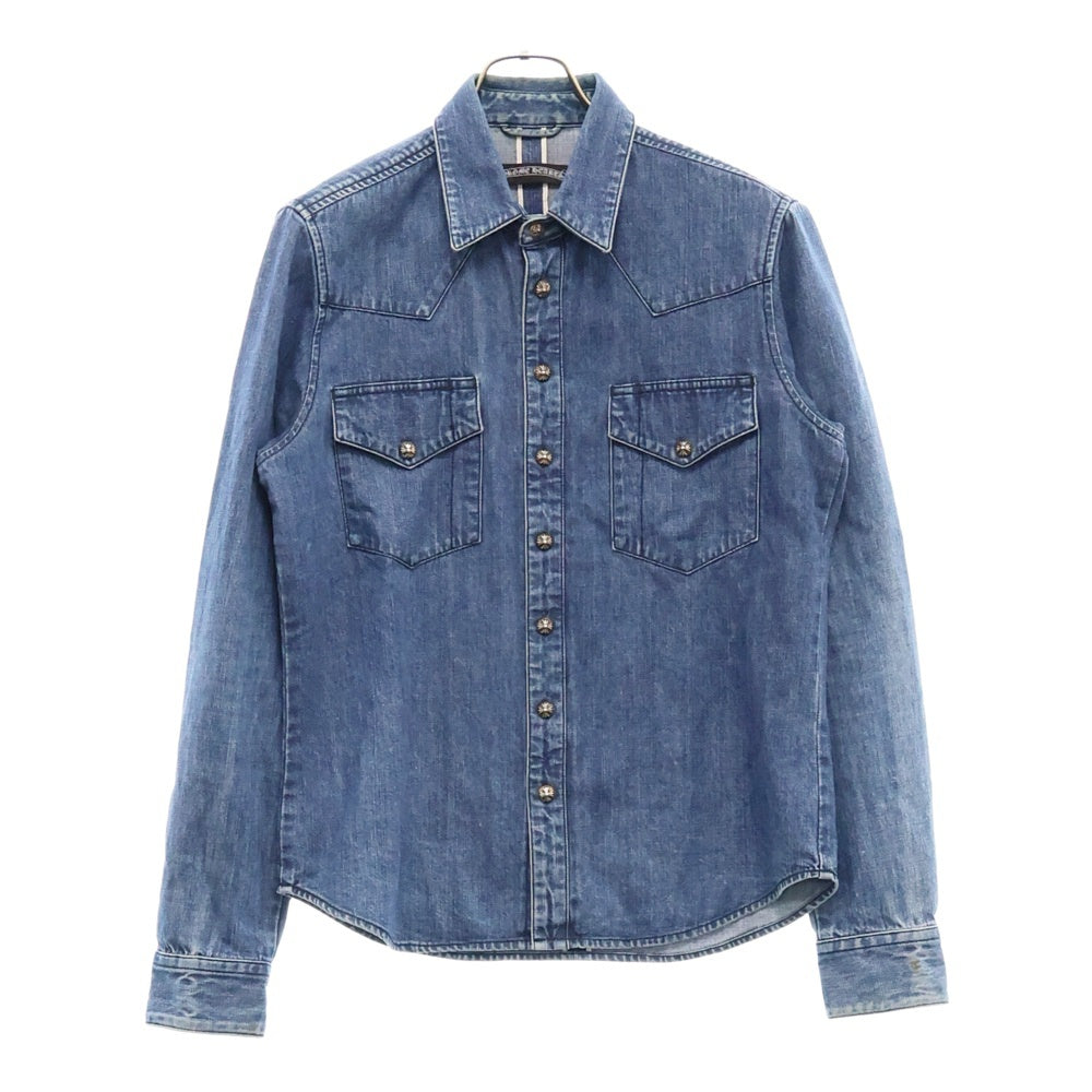 CHROME HEARTS(クロムハーツ) DENIM WESTERN クロスボールボタン デニムウエスタンシャツ 袖クロスパッチ JVPタグ 長袖シャツ インディゴブルー