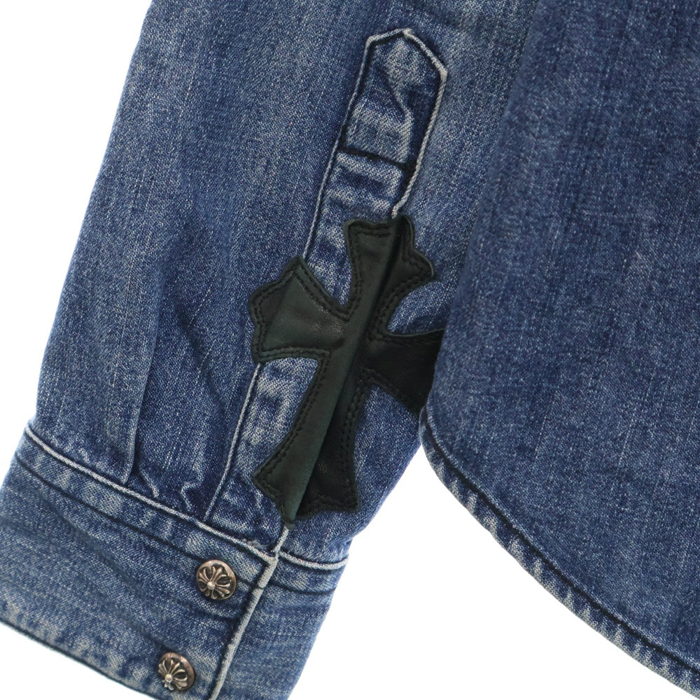 CHROME HEARTS(クロムハーツ) DENIM WESTERN クロスボールボタン デニムウエスタンシャツ 袖クロスパッチ JVPタグ 長袖シャツ インディゴブルー