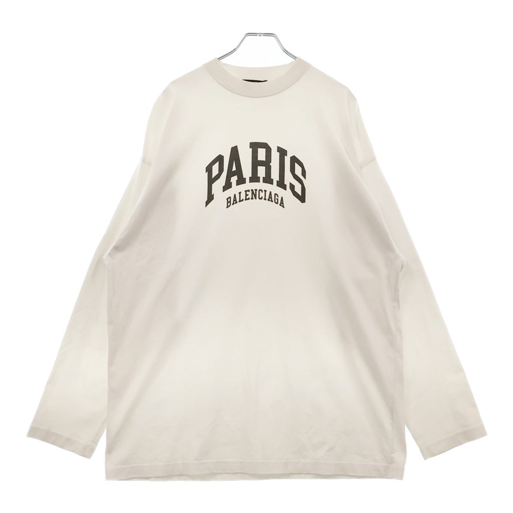 BALENCIAGA(バレンシアガ) 22SS PARISプリントオーバーサイズ長袖カットソー ブラック パリス ロンT 681046 TLVL7 ホワイト