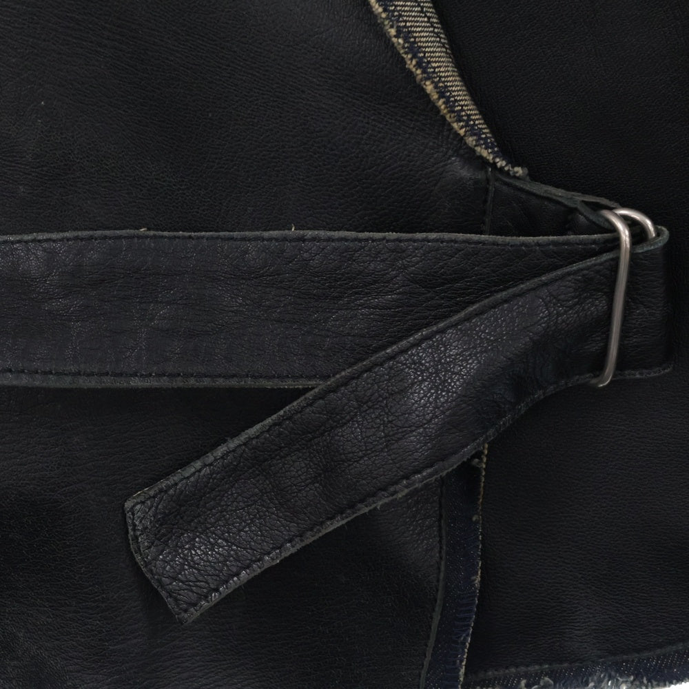 Martin Margiela(マルタンマルジェラ) 99AW LEATHER JACKET 白タグ レザーデニムコーティング ジャケット 31PK002 ブラック