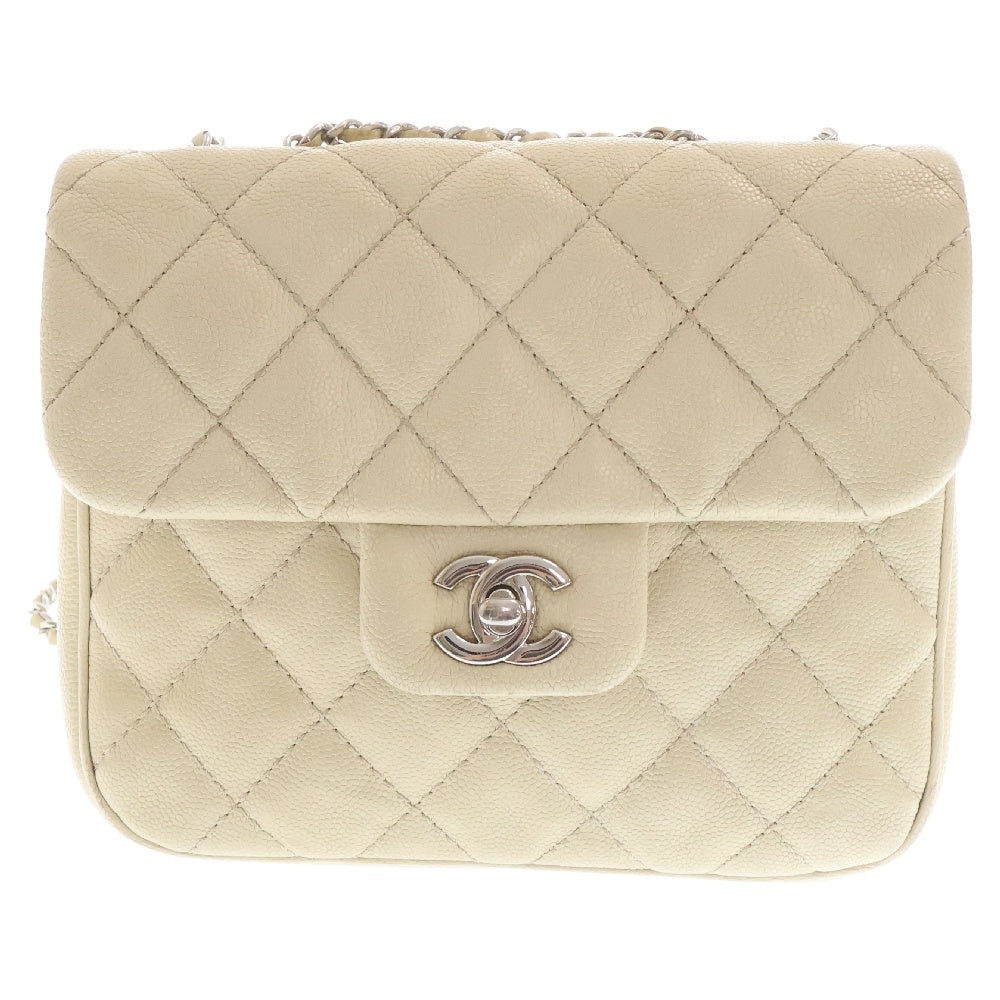 CHANEL(シャネル) 18年製 キャビアスキン マトラッセ20 チェーンショルダーバッグ ホワイト