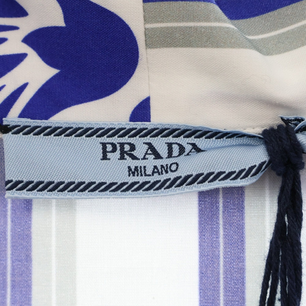PRADA(プラダ) ストライプ アロハ柄切り替え 半袖アロハシャツ P433B0 ブルー レディース