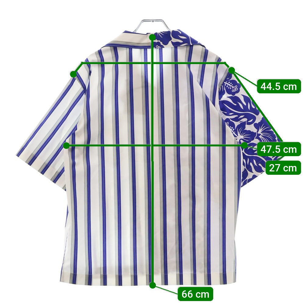 PRADA(プラダ) ストライプ アロハ柄切り替え 半袖アロハシャツ P433B0 ブルー レディース