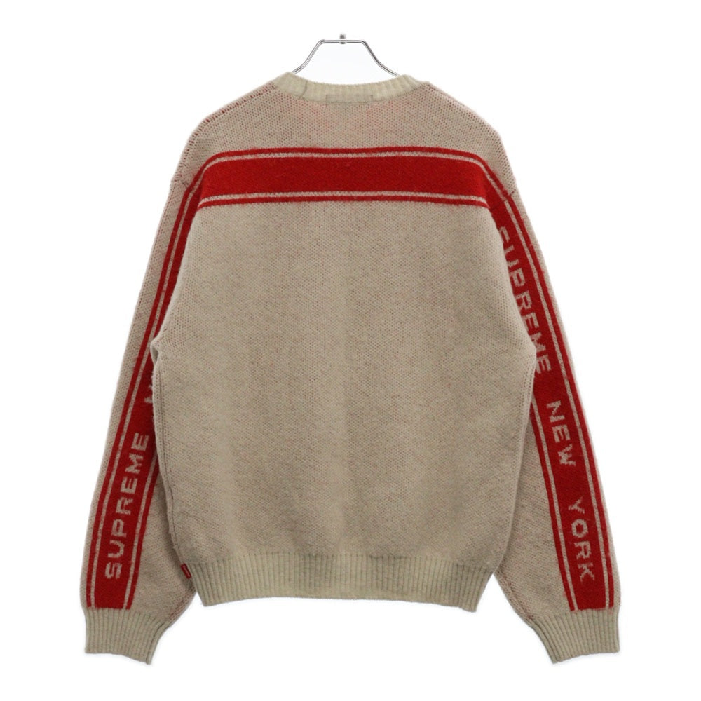 SUPREME(シュプリーム) 24AW Back Stripe Sweater バッグロゴ ストライプ クルーネックニットセーター ホワイト/レッド