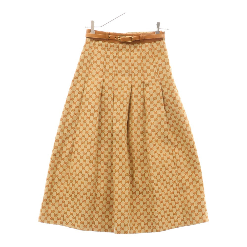 GUCCI(グッチ) GG Linen Canvas Pleated Skirt GG総柄 キャンバス プリーツスカート ブラウン 652135 Z8AOA レディース