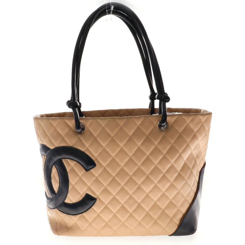 CHANEL(シャネル) 2005年 ラムレザーカンボンライン デカココマーク トートバッグ ベージュ/ブラック